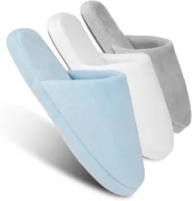 3-Pair Luxury Spa Slippers - Cotton Memory Foam Non-slip Closed Toe Washable Slippers for Hotel,Guest,Travel,Bride,Women and Men