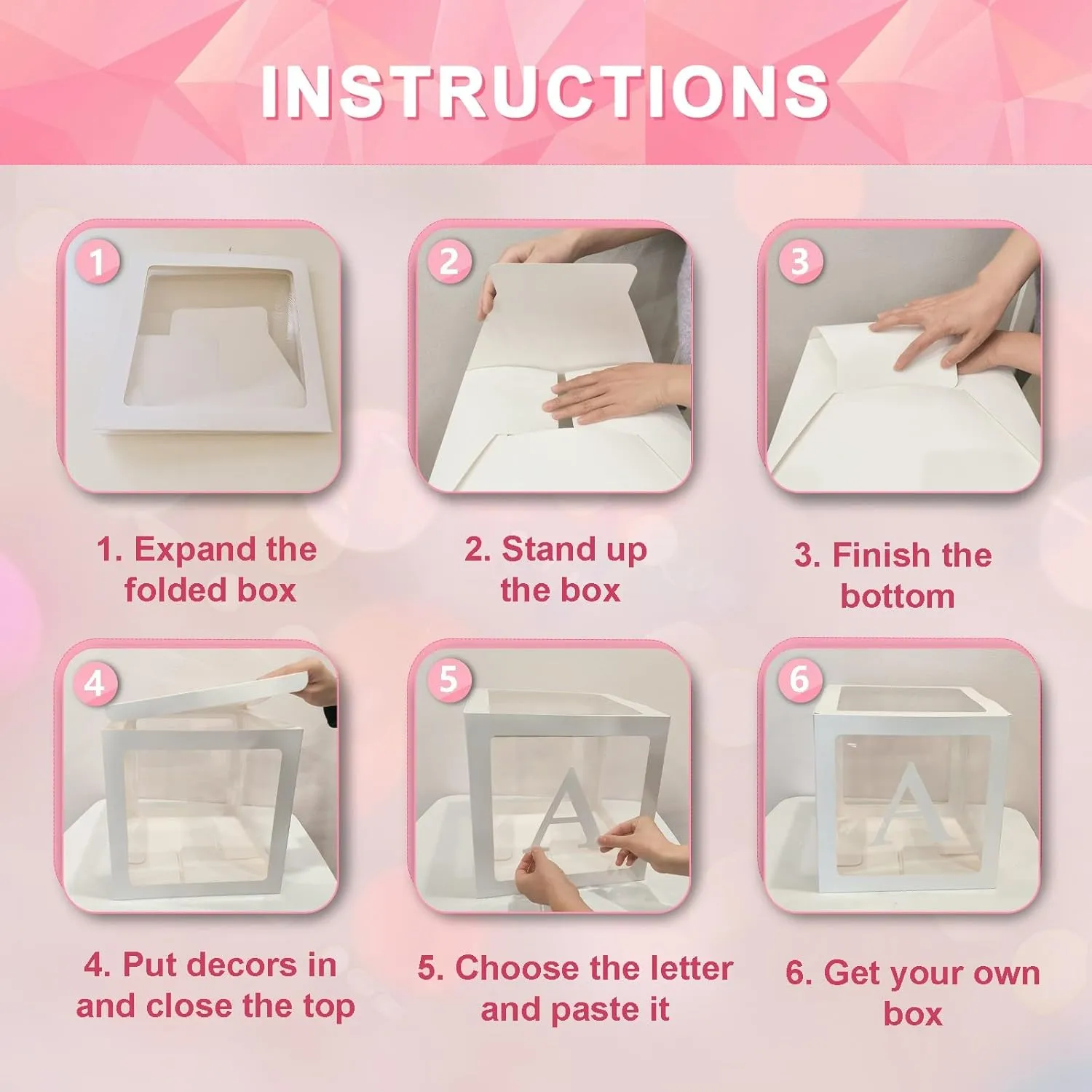 Baby Boxes with Letters, Clear Balloon Boxes for Baby Shower, White Transparent Block Babyboy Letter Boxes for Birthday Bridal Wedding Graduation Prom Party Gender Reveal Party Decor, 4 PCS