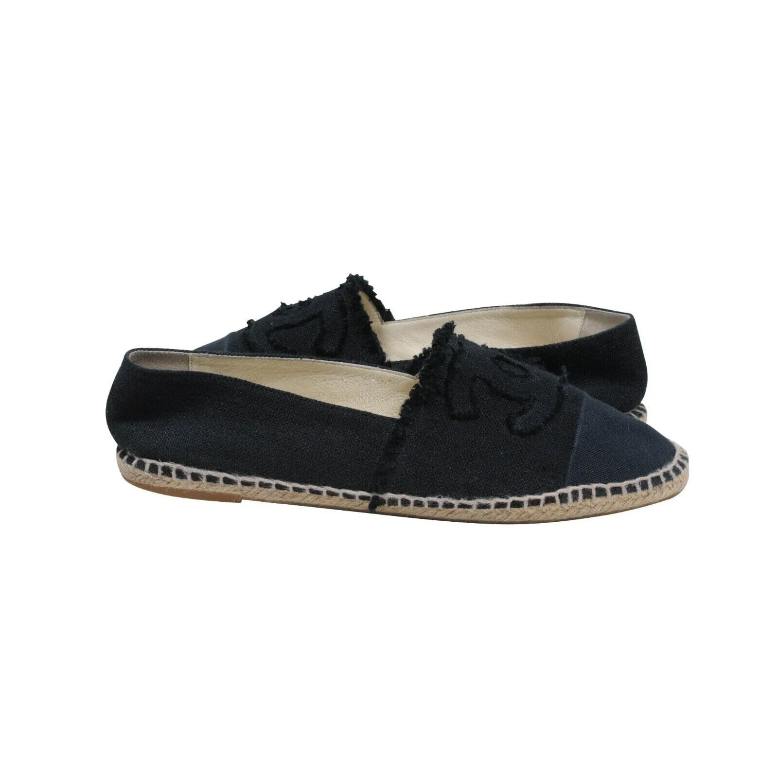 Black Denim Canvas Slip On CC Logo Espadrilles