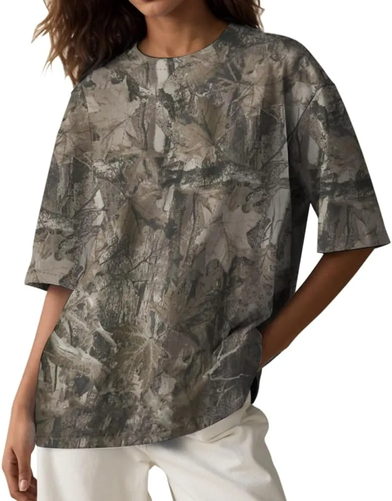 Camo Oversized Shirt Y2k Crewneck Maple Leaf Printed Short Sleeve Unisex Summer Graphic Tees