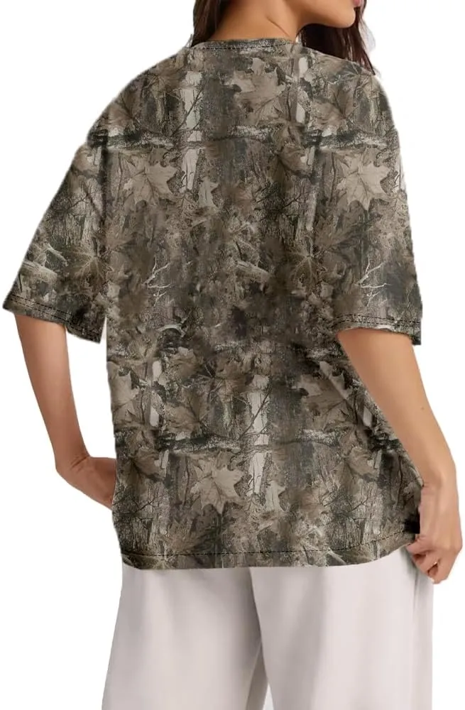 Camo Oversized Shirt Y2k Crewneck Maple Leaf Printed Short Sleeve Unisex Summer Graphic Tees