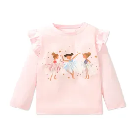 Cartoon Ballet Girls Design Cotton Tops for Kids