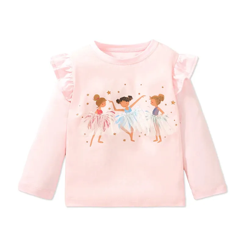 Cartoon Ballet Girls Design Cotton Tops for Kids