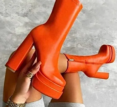 Chunky High Heel Ankle Boots