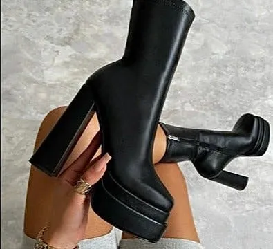 Chunky High Heel Ankle Boots