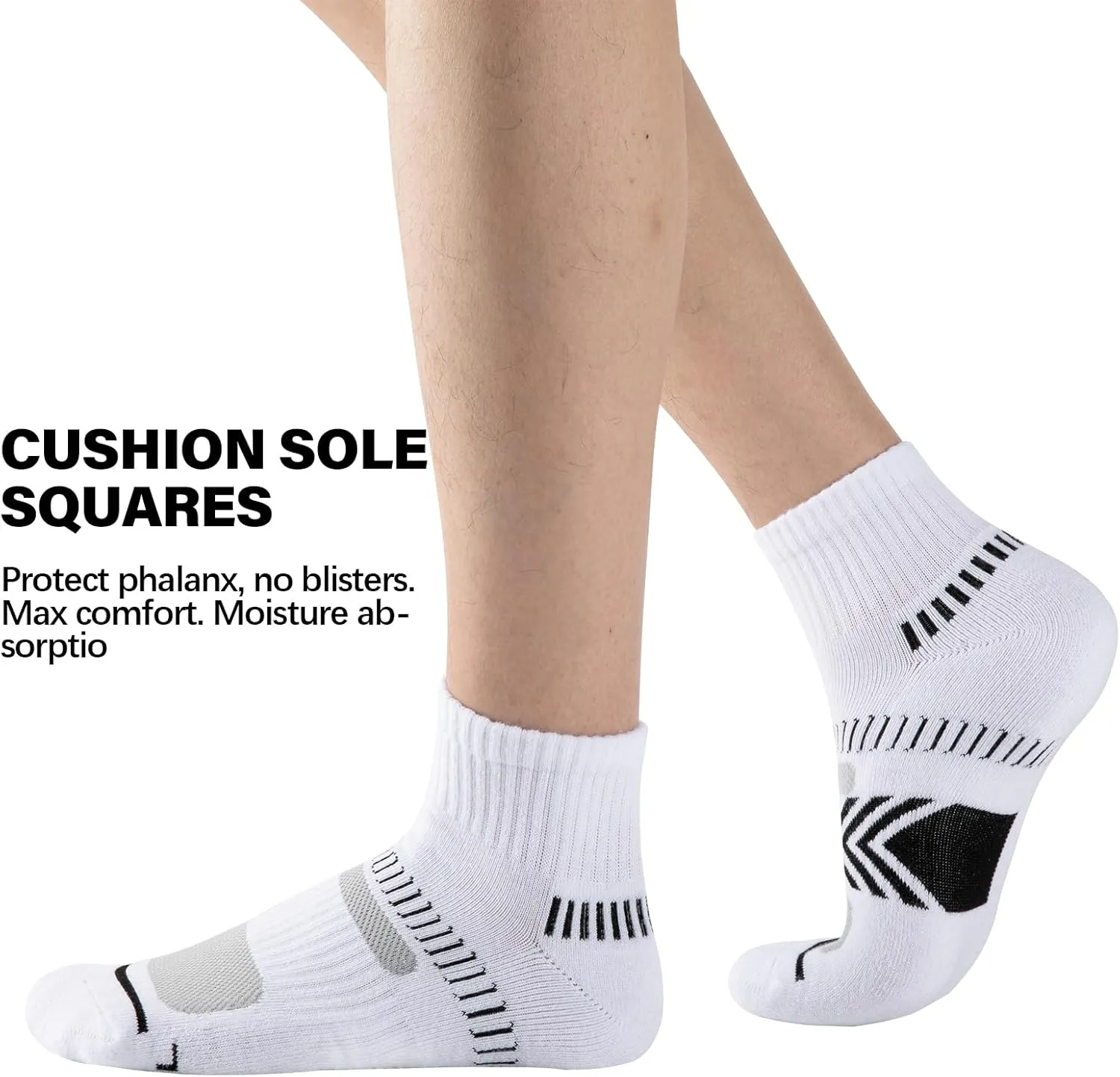 COOPLUS Mens Cushioned Ankle Socks, Cotton Athletic Performance Quarter Socks