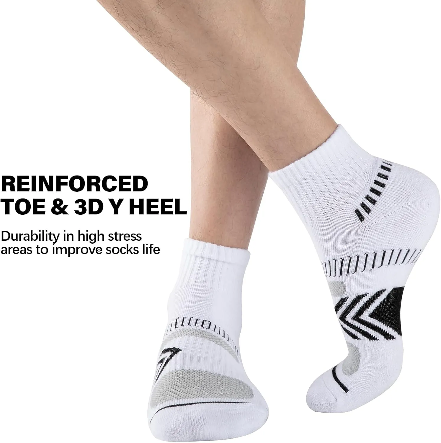 COOPLUS Mens Cushioned Ankle Socks, Cotton Athletic Performance Quarter Socks