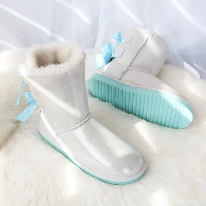 Double Bow Sweet Girl Fur Snow Boots