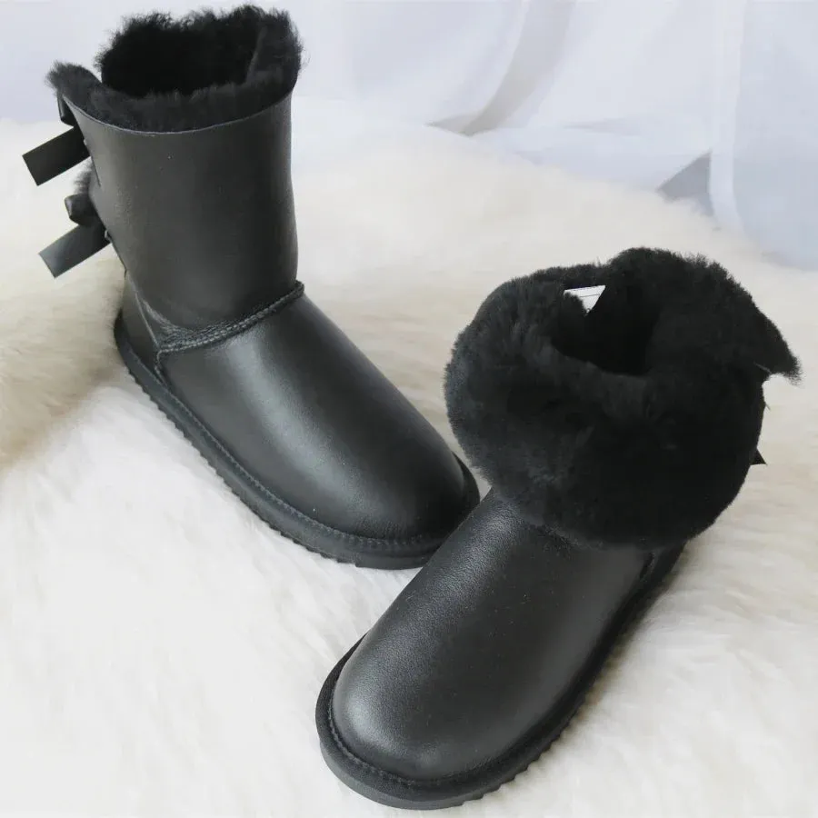 Double Bow Sweet Girl Fur Snow Boots