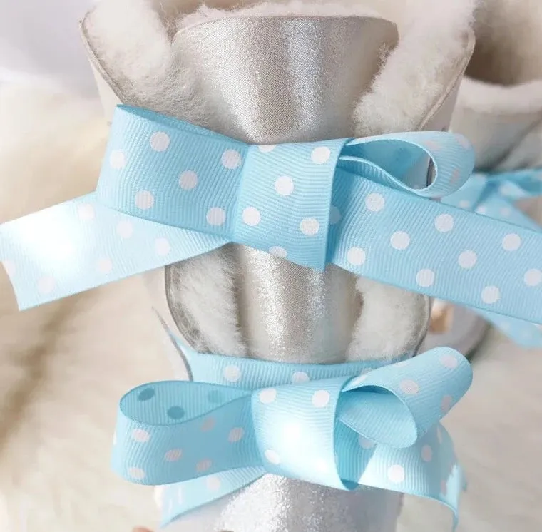 Double Bow Sweet Girl Fur Snow Boots