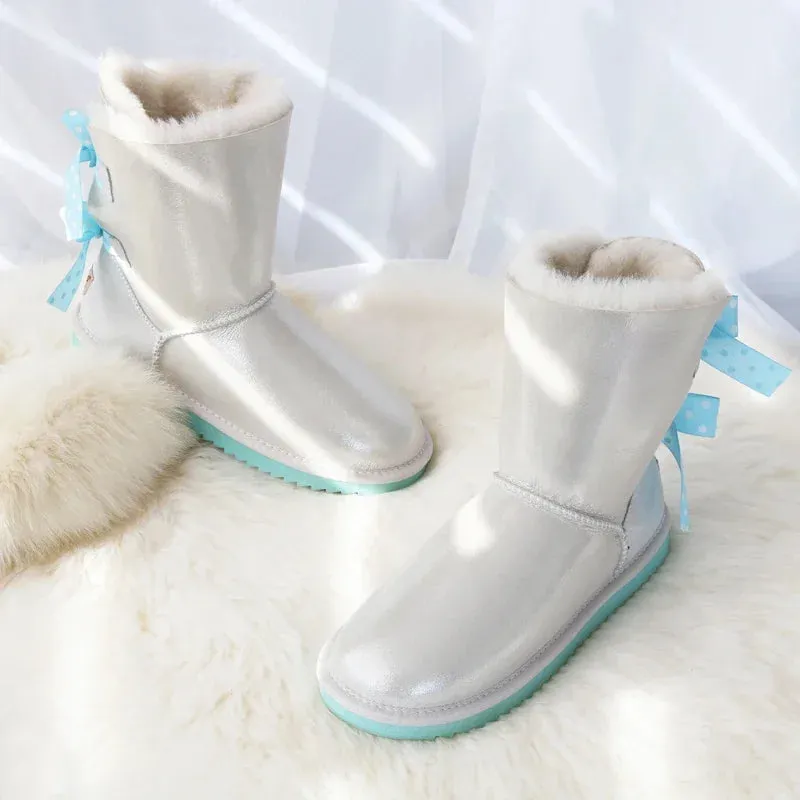 Double Bow Sweet Girl Fur Snow Boots
