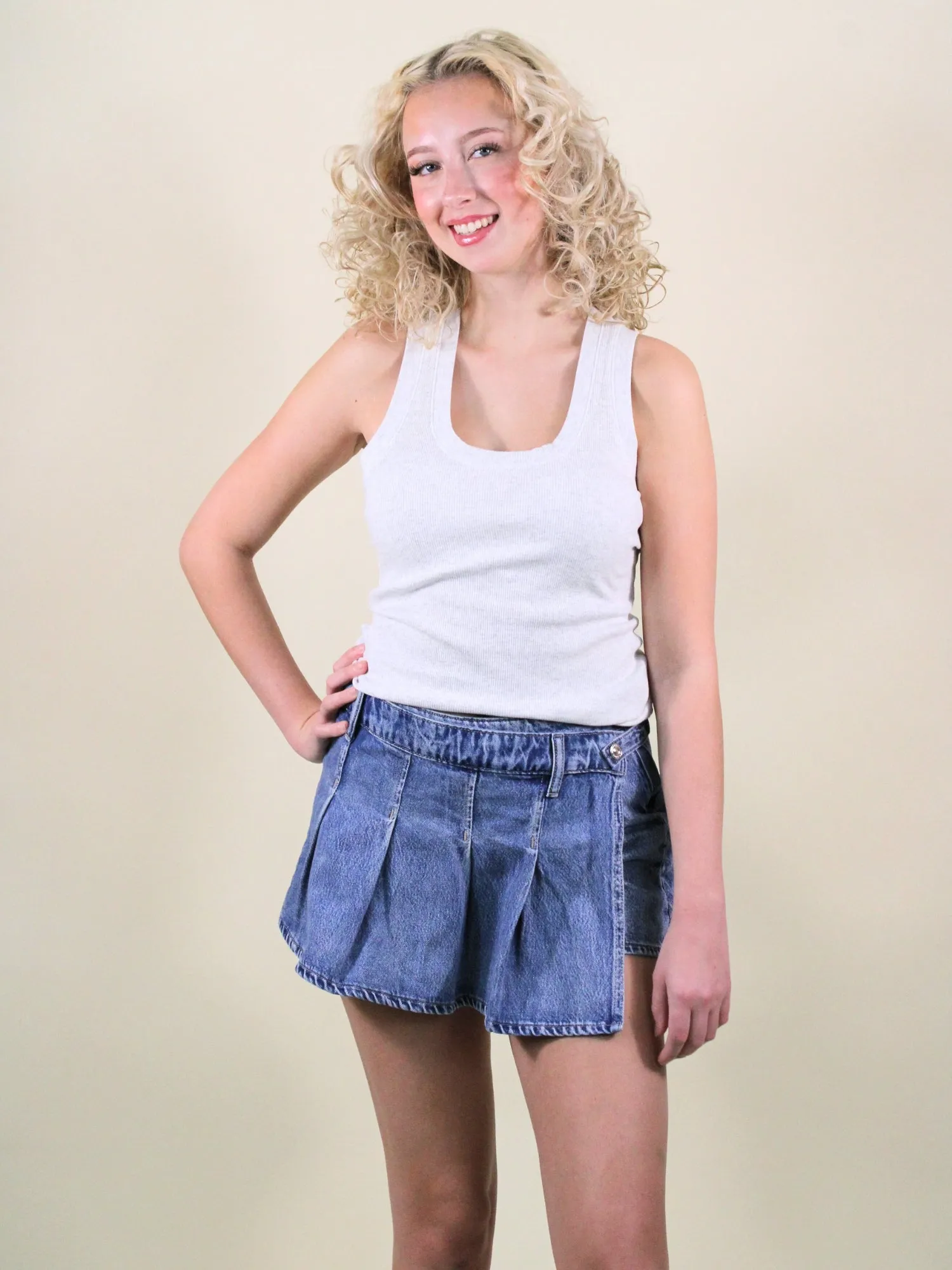 Free People Stephie Denim Skort: Bella Blue