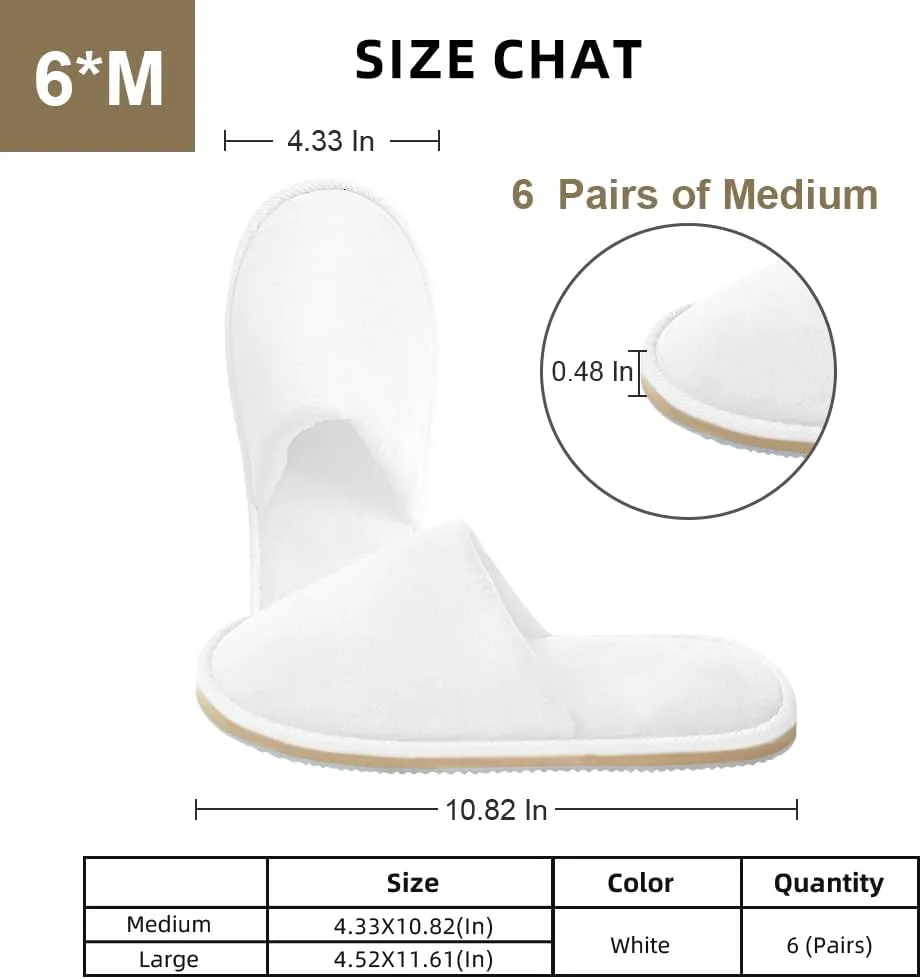 GONG GONG 6 Pairs Non Slip Disposable Slippers, Washable & Reusable, Closed Toe Crystal Velvet Slipper for Guest, Bathroom, House, Hotel, Party, SPA, Wedding