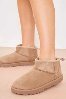 H.O.S Faux Suede Womens Fur Lined Camel Mini Winter Ankle Boots