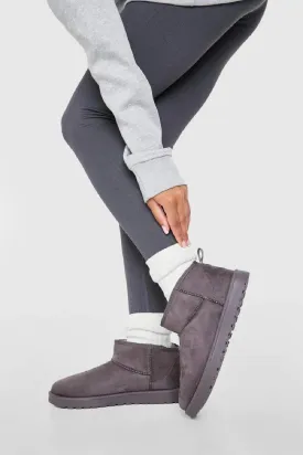 H.O.S Faux Suede Womens Fur Lined Grey Mini Winter Ankle Boots