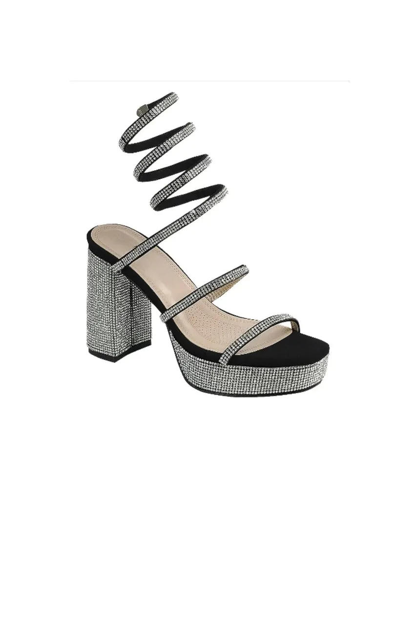 Jordania - All-Around Stone Embellished Chunky Heels