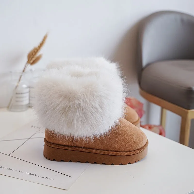 MINI KIDS TAMMY CHESTNUT PLATFORM FAUX FUR ANKLE SLIPPER BOOTS