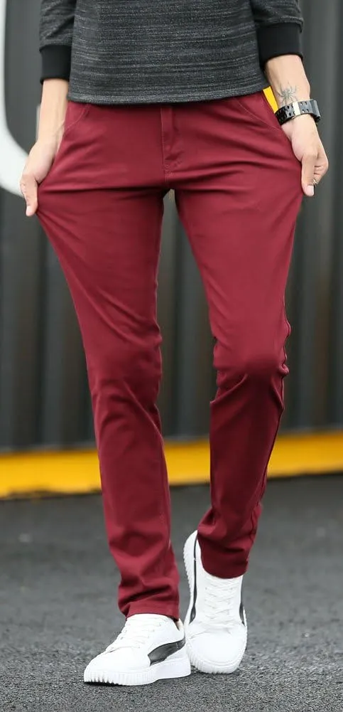 Plaid&Plain Men's Skinny Stretchy Khaki Pants Colored Pants Slim Fit Slacks Tapered Trousers