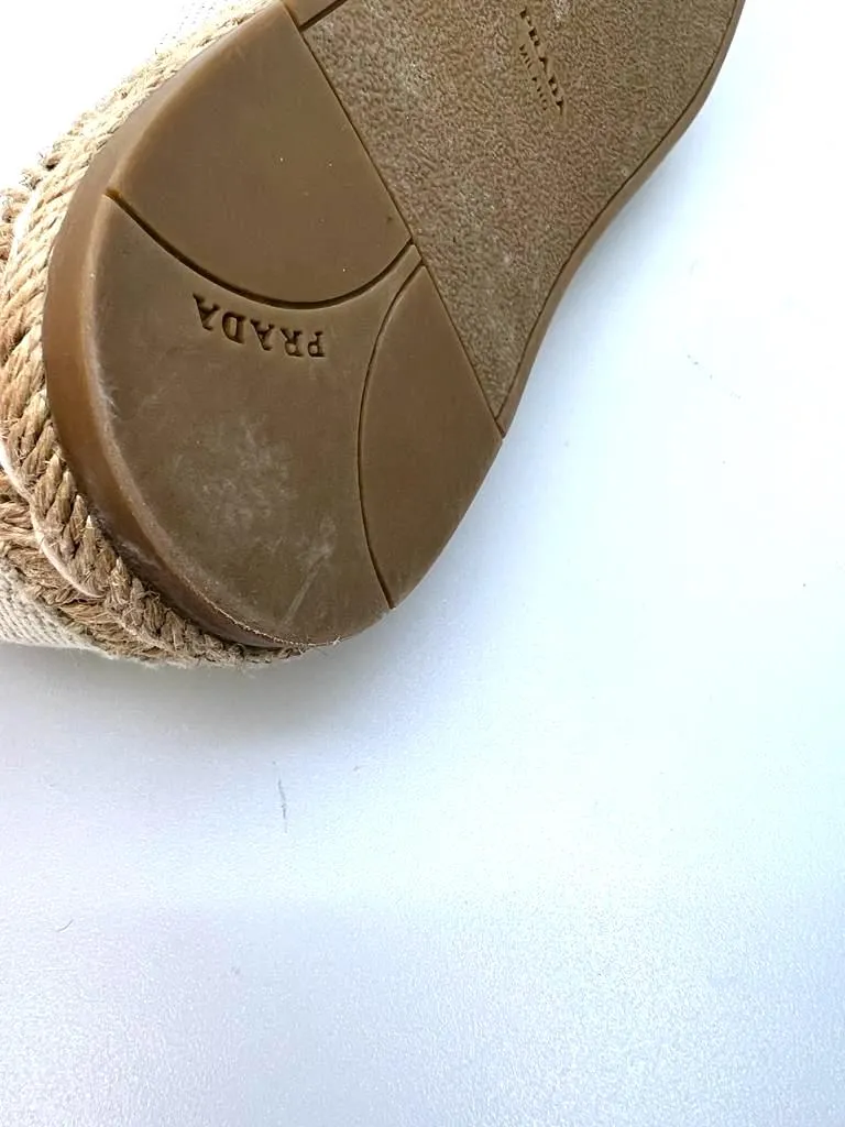 PRADA EMBROIDERED LOGO CANVAS ESPADRILLS