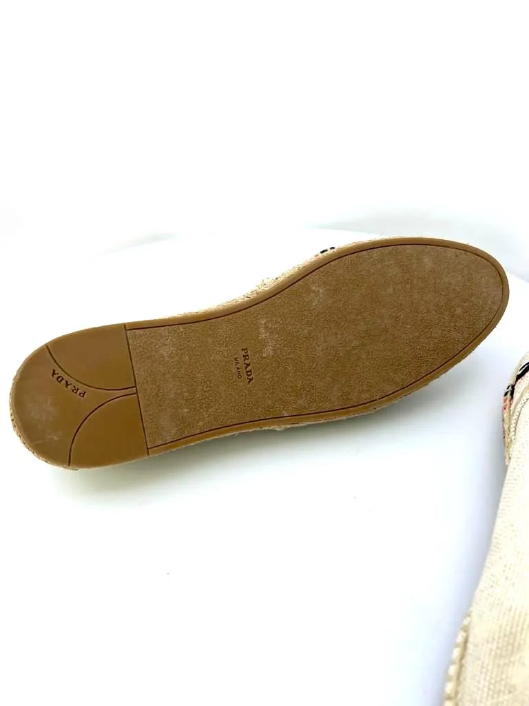 PRADA EMBROIDERED LOGO CANVAS ESPADRILLS