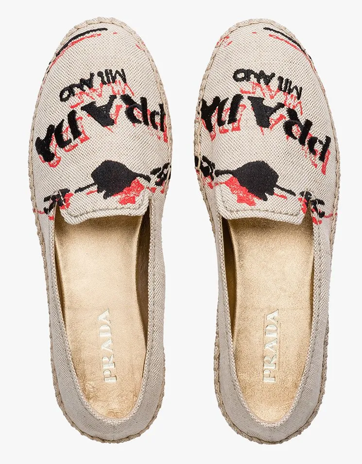 PRADA EMBROIDERED LOGO CANVAS ESPADRILLS