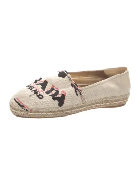 PRADA EMBROIDERED LOGO CANVAS ESPADRILLS