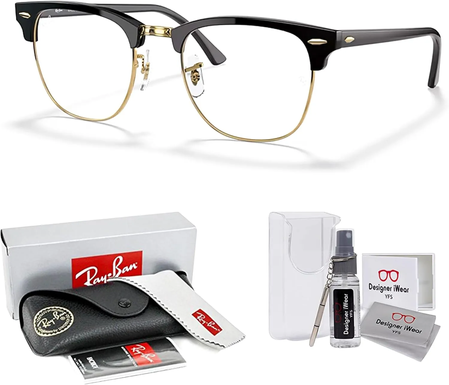 Ray-Ban RB3016 CLUBMASTER Sunglasses For Men For Women   BUNDLE with Designer iWear Eyewear Care Kit