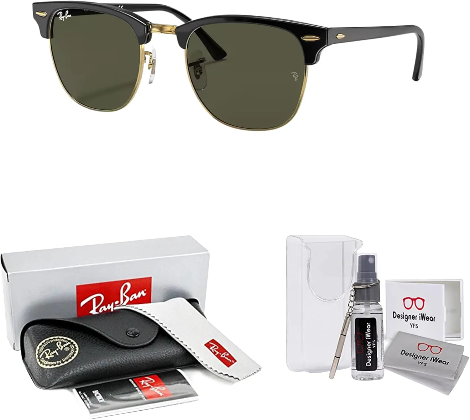 Ray-Ban RB3016 CLUBMASTER Sunglasses For Men For Women   BUNDLE with Designer iWear Eyewear Care Kit
