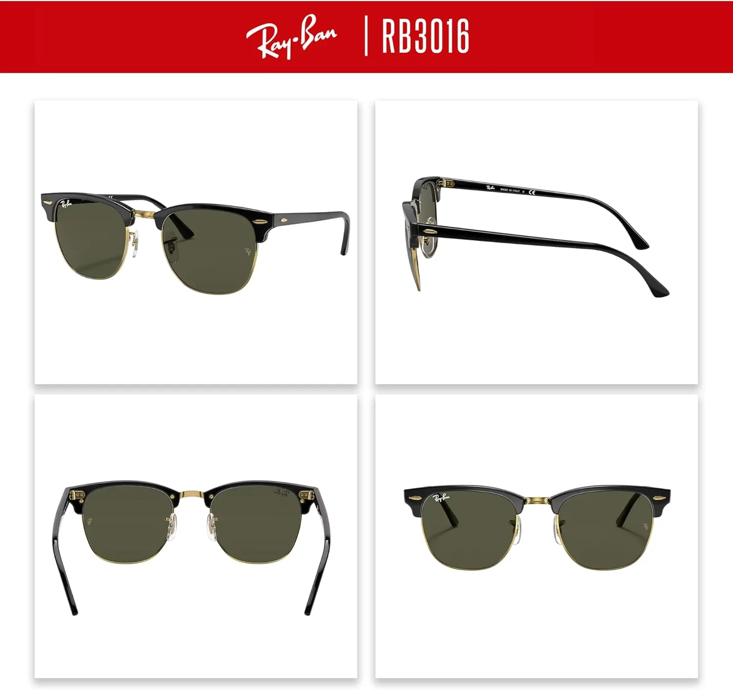 Ray-Ban RB3016 CLUBMASTER Sunglasses For Men For Women   BUNDLE with Designer iWear Eyewear Care Kit