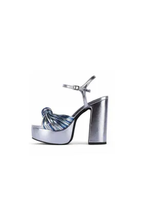 Silver Chunky Knotted Block Heel Platform Sandals