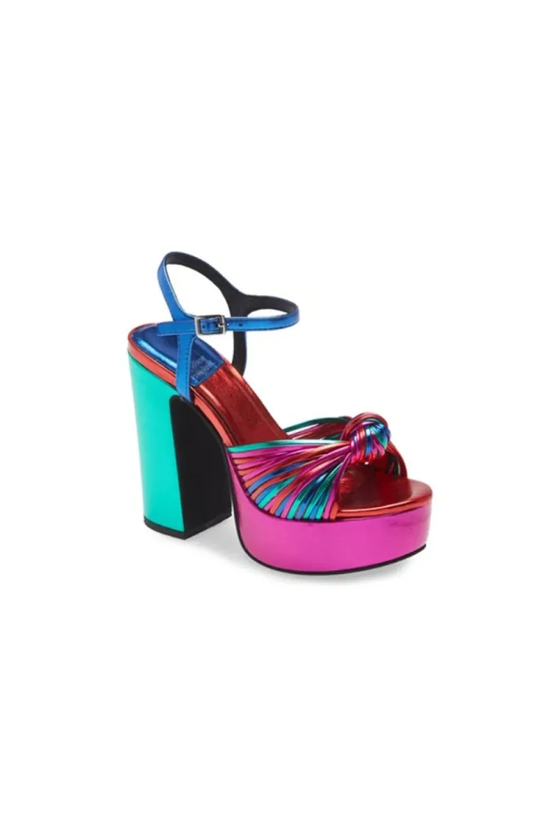 Silver Chunky Knotted Block Heel Platform Sandals