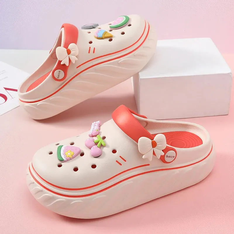 Sohiwoo Women's Platform Clogs  Kawaii Charms Closed Toe Non Slip EVA Sandals  Indoor Outdoor Garden Beach Slides