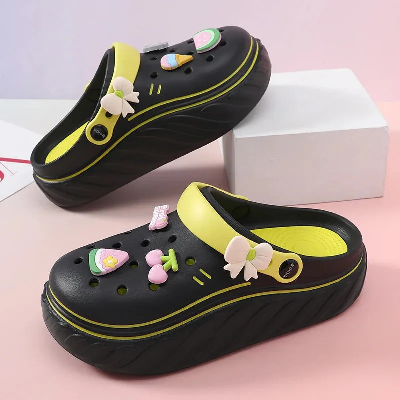 Sohiwoo Women's Platform Clogs  Kawaii Charms Closed Toe Non Slip EVA Sandals  Indoor Outdoor Garden Beach Slides