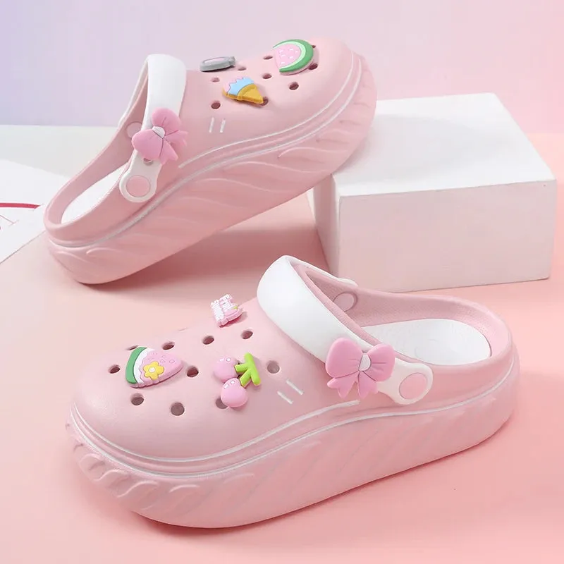 Sohiwoo Women's Platform Clogs  Kawaii Charms Closed Toe Non Slip EVA Sandals  Indoor Outdoor Garden Beach Slides