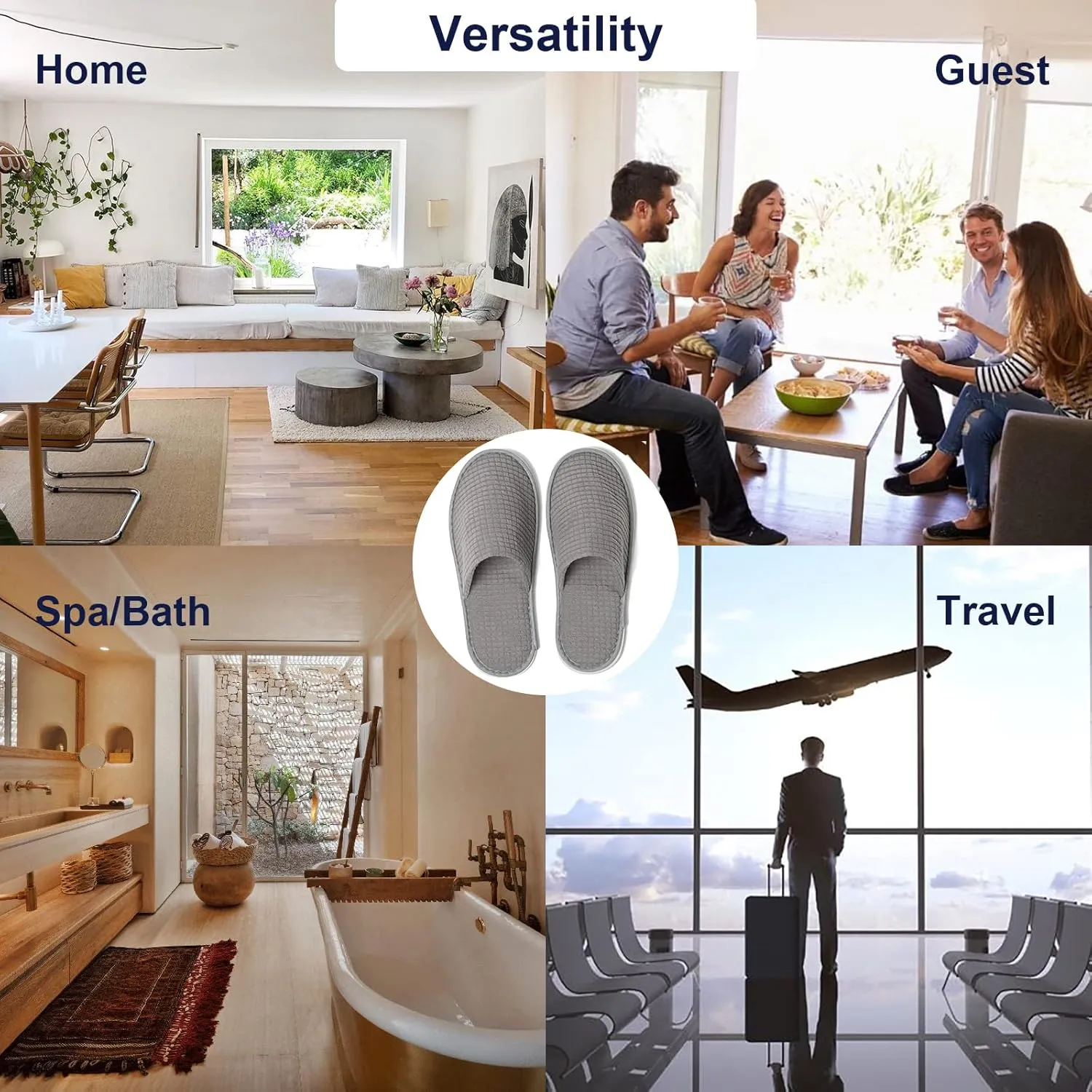 SPA Guest Slippers, 6/12 Pairs Reusable Washable Unisex Spa Slippers for Hotel Bedroom Wedding Party Travel
