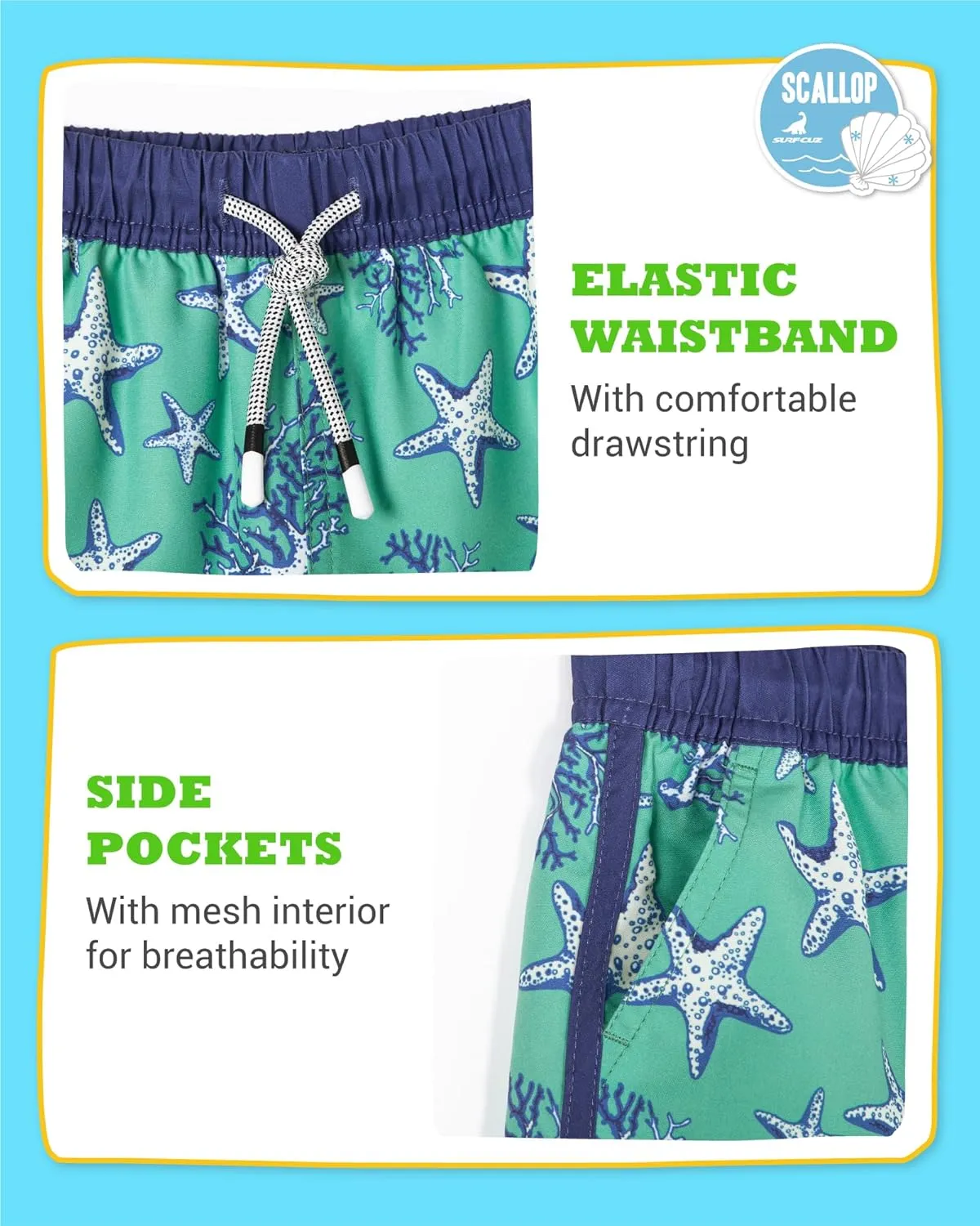 SURF CUZ Boys Swim Trunks Retro Toddler Boy Swimsuit Shorts Quick Dry Swimming Trunks Bathing Suit