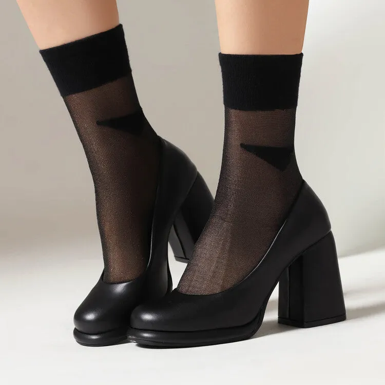 Women's Candy Color Square Toe Shallow Block Chunky Heel Platform Pumps