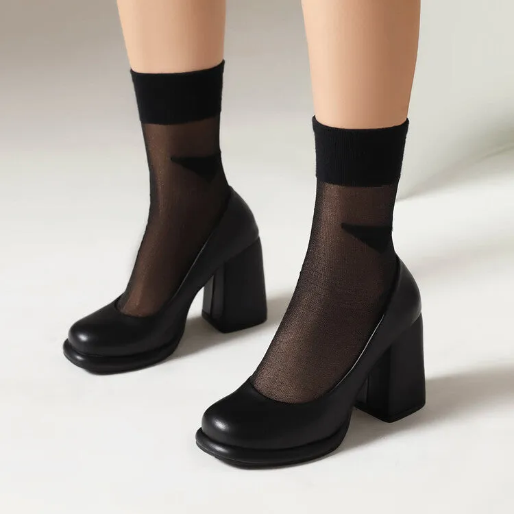 Women's Candy Color Square Toe Shallow Block Chunky Heel Platform Pumps